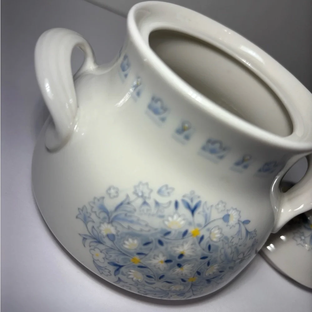 Royal Doulton Blue Floral Sugar Bowl With Lid and Creamer Set Grannycore
